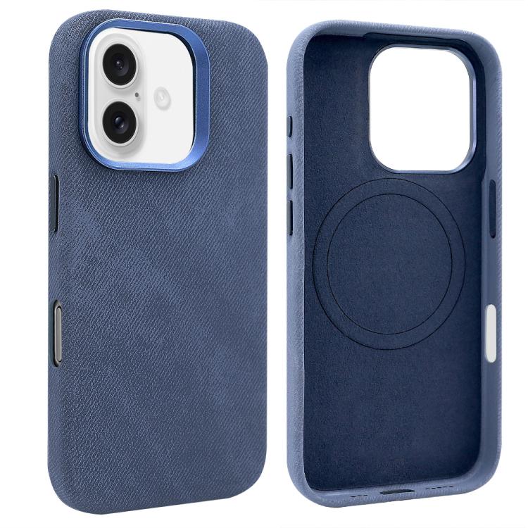

For iPhone 16 VIETAO Retro Denim Texture PU Leather MagSafe Phone Case(Dark Blue)