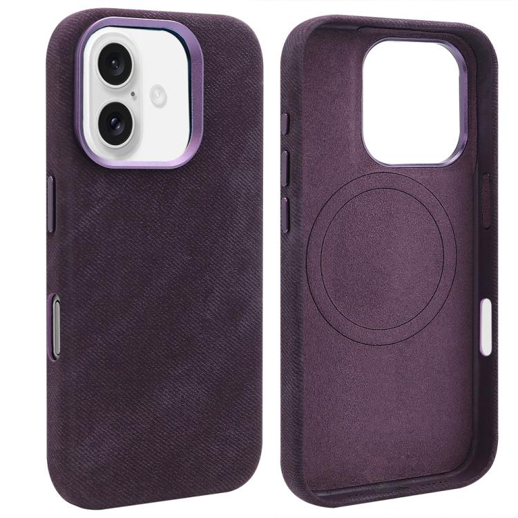 

For iPhone 16 VIETAO Retro Denim Texture PU Leather MagSafe Phone Case(Dark Purple)