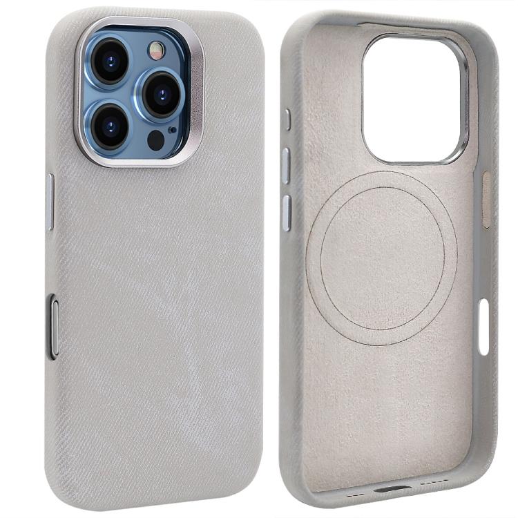 

For iPhone 15 Pro Max VIETAO Retro Denim Texture PU Leather MagSafe Phone Case(Silver Grey)