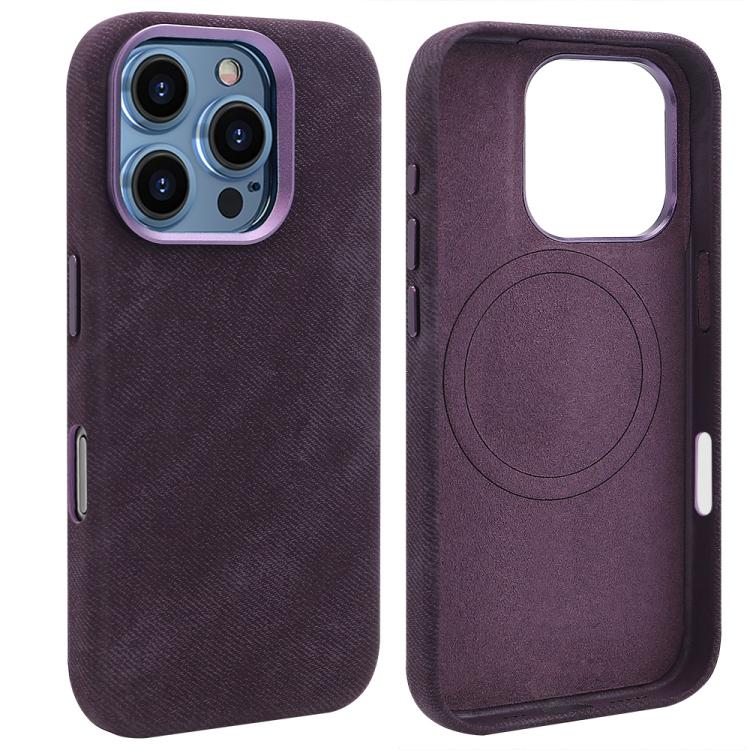 

For iPhone 15 Pro VIETAO Retro Denim Texture PU Leather MagSafe Phone Case(Dark Purple)