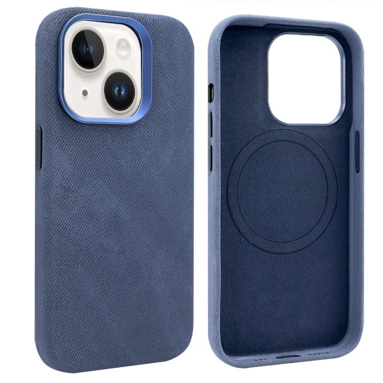 

For iPhone 15 VIETAO Retro Denim Texture PU Leather MagSafe Phone Case(Dark Blue)