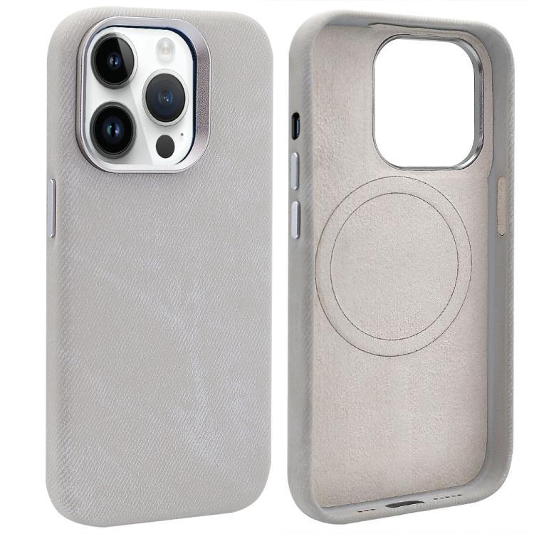 

For iPhone 14 Pro Max VIETAO Retro Denim Texture PU Leather MagSafe Phone Case(Silver Grey)