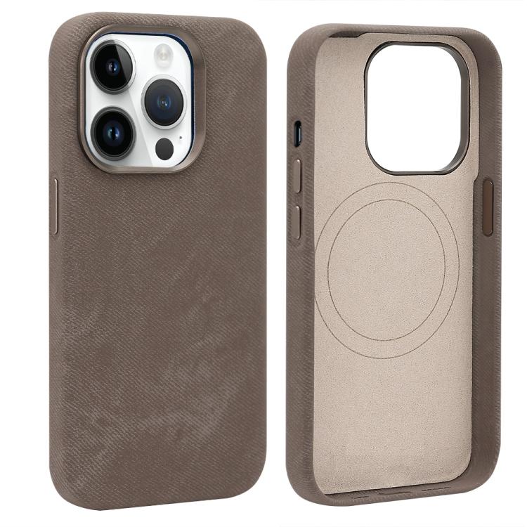 

For iPhone 14 Pro VIETAO Retro Denim Texture PU Leather MagSafe Phone Case(Brown)
