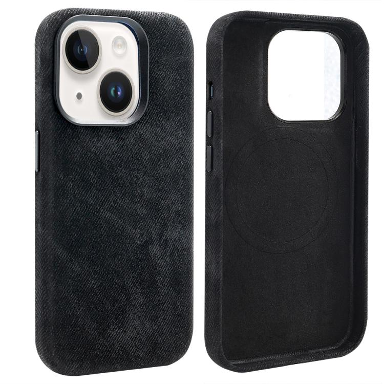

For iPhone 14 VIETAO Retro Denim Texture PU Leather MagSafe Phone Case(Black)