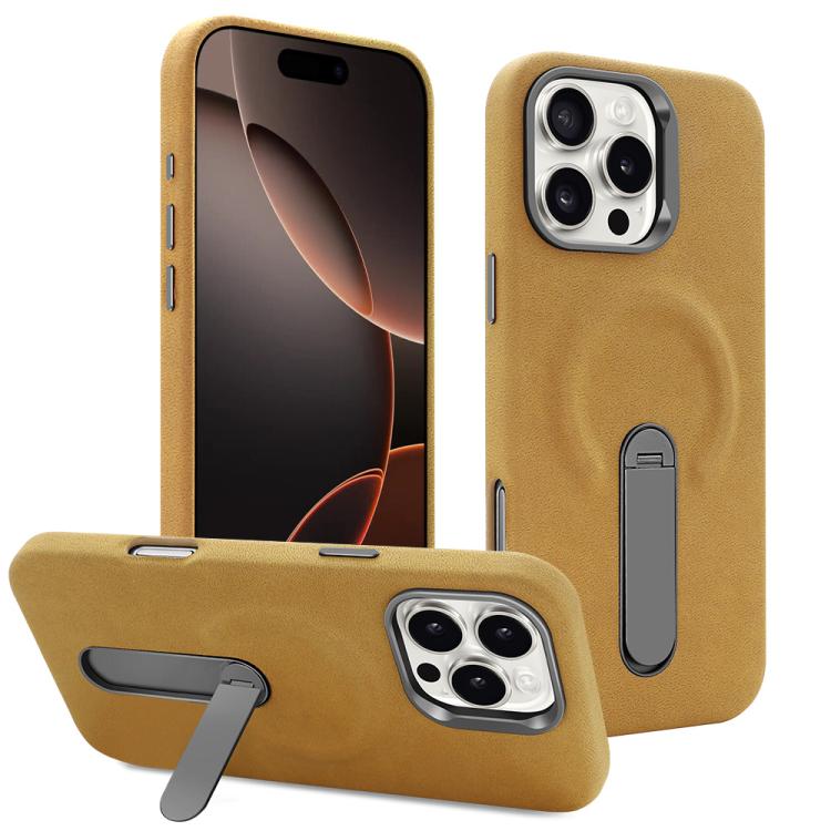 

For iPhone 16 Pro Max VIETAO Suede MagSafe PU Leather Phone Case with Holder(Light Brown)