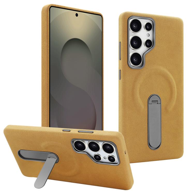 

For Samsung Galaxy S25 Ultra 5G VIETAO Suede MagSafe PU Leather Phone Case with Holder(Light Brown)