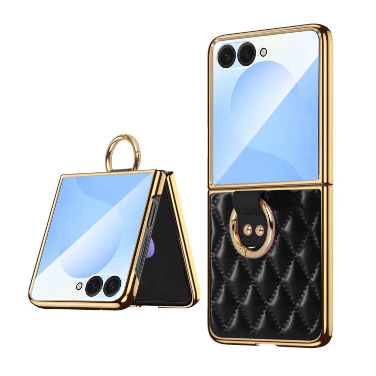 

For Samsung Galaxy Z Flip7 VIETAO Diamond Pattern Metal Ring PU Leather Phone Case(Black)