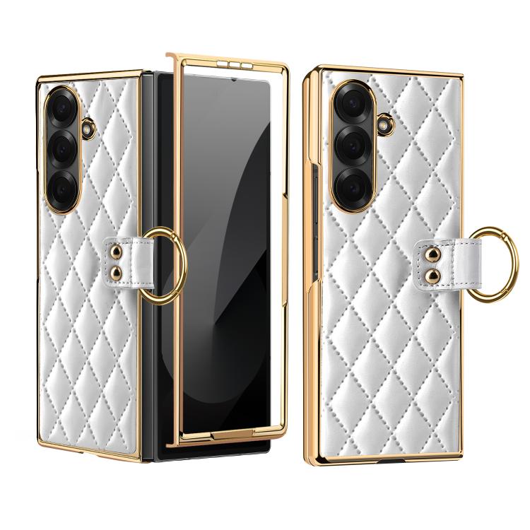 

For Samsung Galaxy Z Fold7 VIETAO Diamond Pattern Metal Ring PU Leather Phone Case(White)