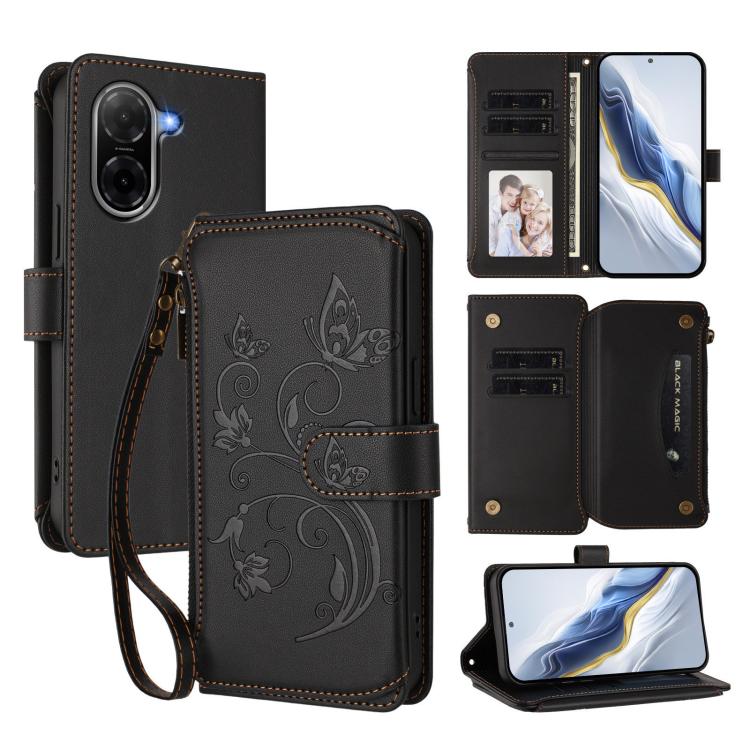 

For Redmi A5 4G 173.3mm Butterfly Love Flower Multi-card Zipper Wallet Leather Phone Case(Black)