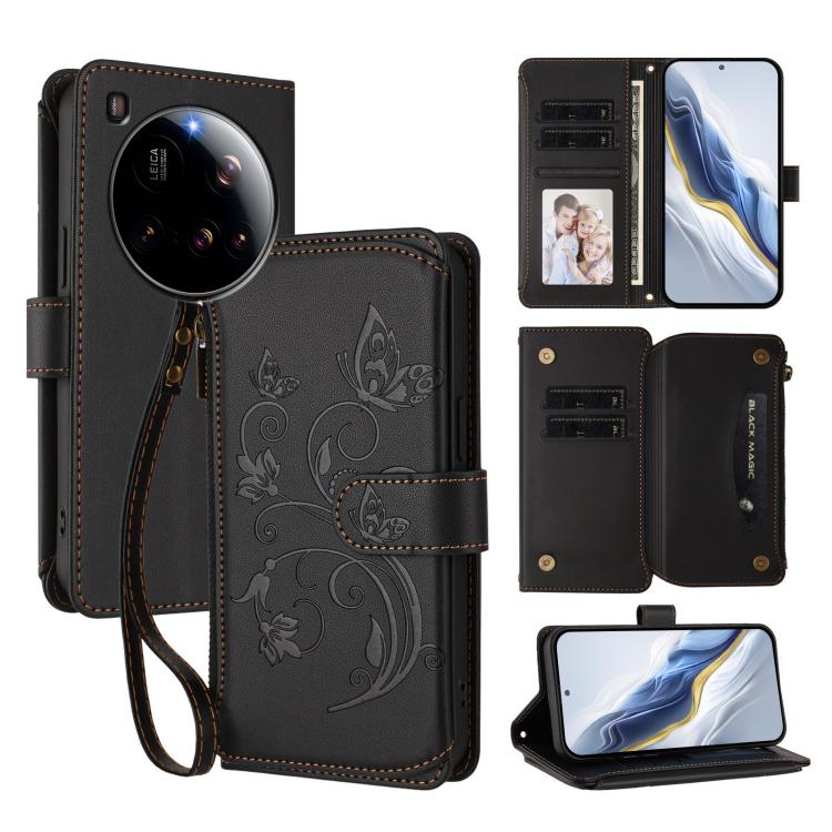 

For Xiaomi 15 Ultra Butterfly Love Flower Multi-card Zipper Wallet Leather Phone Case(Black)