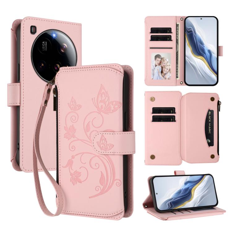 

For Xiaomi 15 Ultra Butterfly Love Flower Multi-card Zipper Wallet Leather Phone Case(Pink)