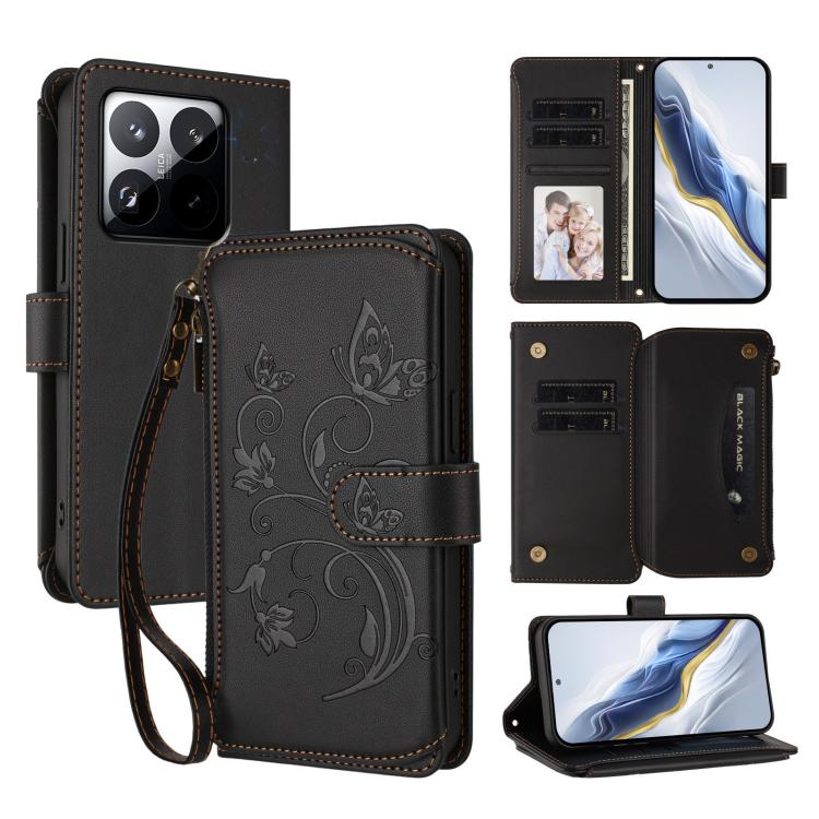 

For Xiaomi 15T 5G Butterfly Love Flower Multi-card Zipper Wallet Leather Phone Case(Black)
