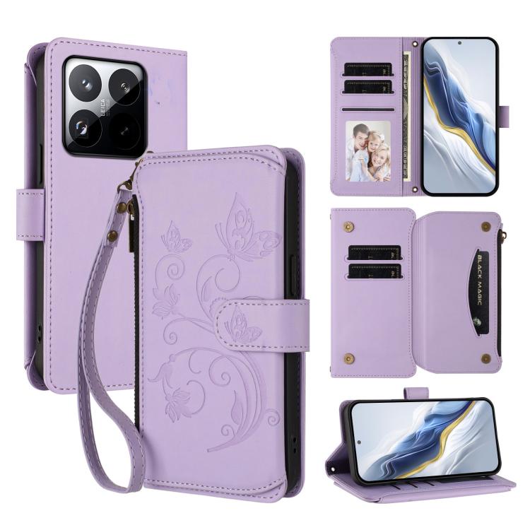 

For Xiaomi 15T 5G Butterfly Love Flower Multi-card Zipper Wallet Leather Phone Case(Light Purple)