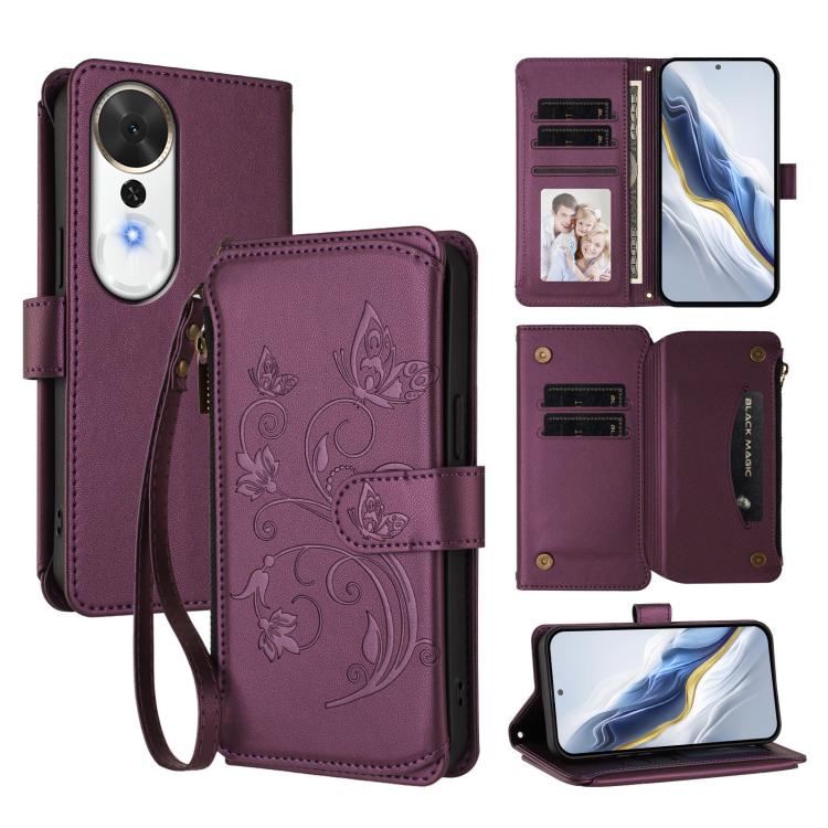 

For Honor Play 70 Plus Butterfly Love Flower Multi-card Zipper Wallet Leather Phone Case(Dark Purple)