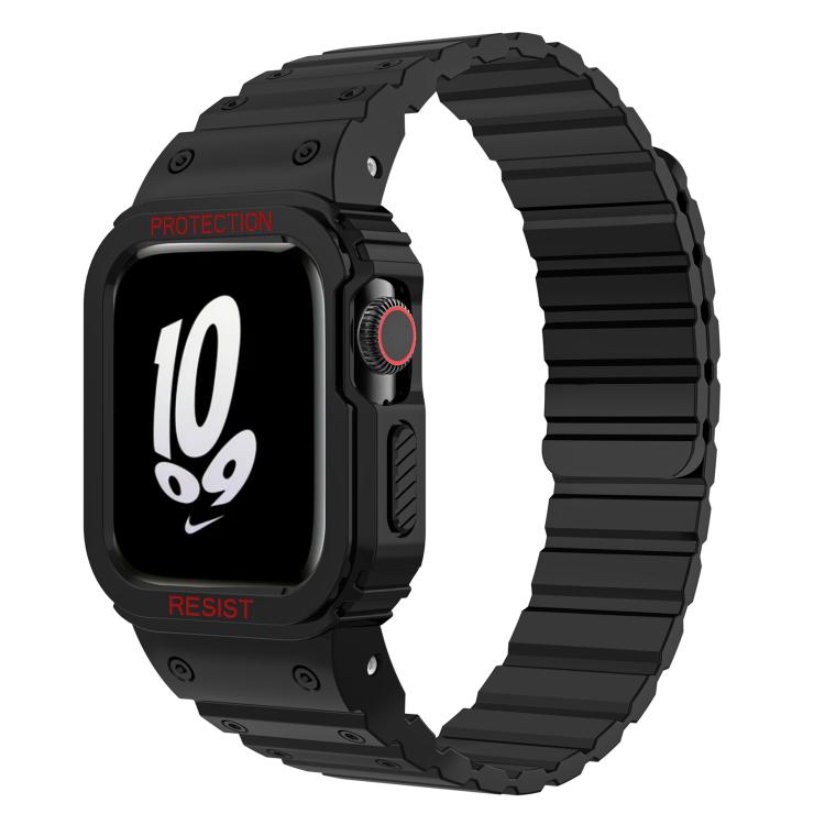 

For Apple Watch 42 / 44 / 45mm xDfind Magnetic Silicone Watch Band with Integrated Watch Cover(Black)