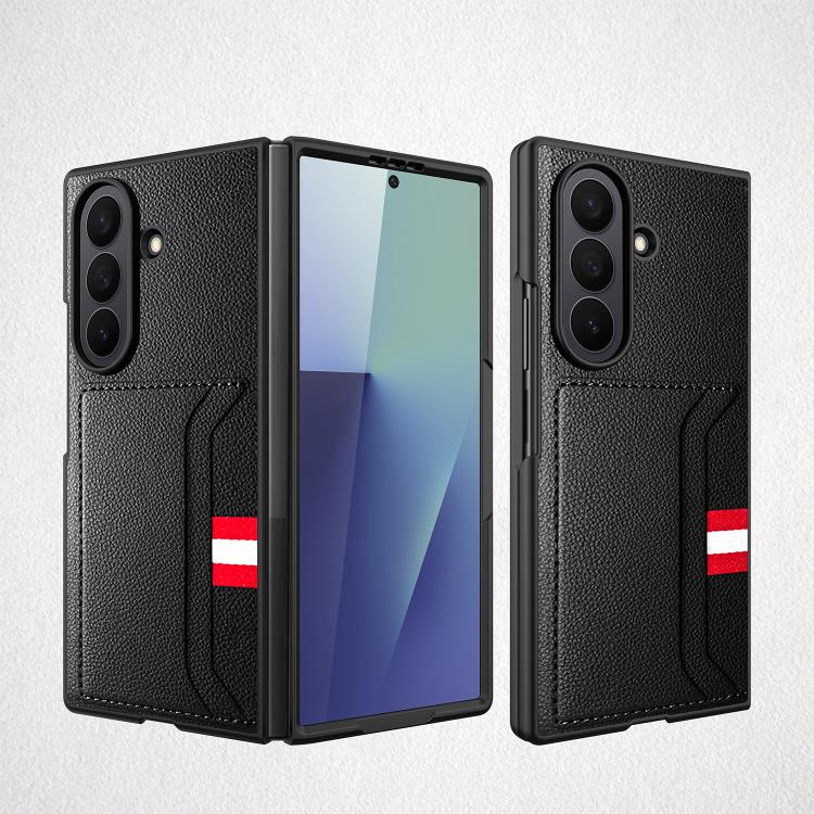 

For Samsung Galaxy Z Fold7 5G Integrated Webbing Card Slot Litchi Skin Pasting Phone Case(Black)