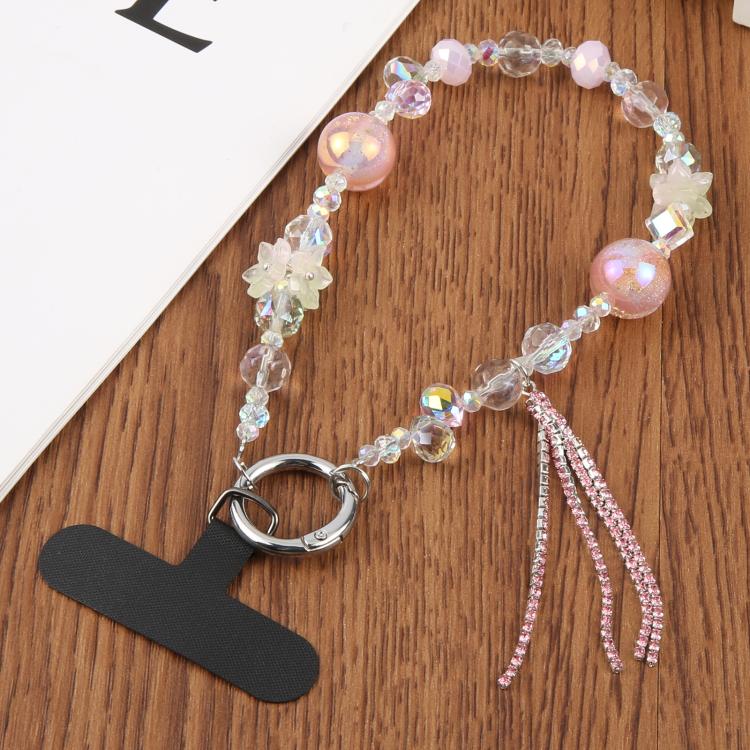 

Gold Foil Bead Chain Universal Phone Anti-lost Crystal Beads Charm Strap(Pink)