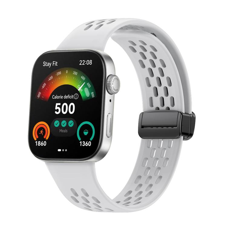 

For Huawei Watch Fit4 Pro / Fit4 / Fit3 xDfind Hole Style Magnetic Black Buckle Silicone Watch Band(White)
