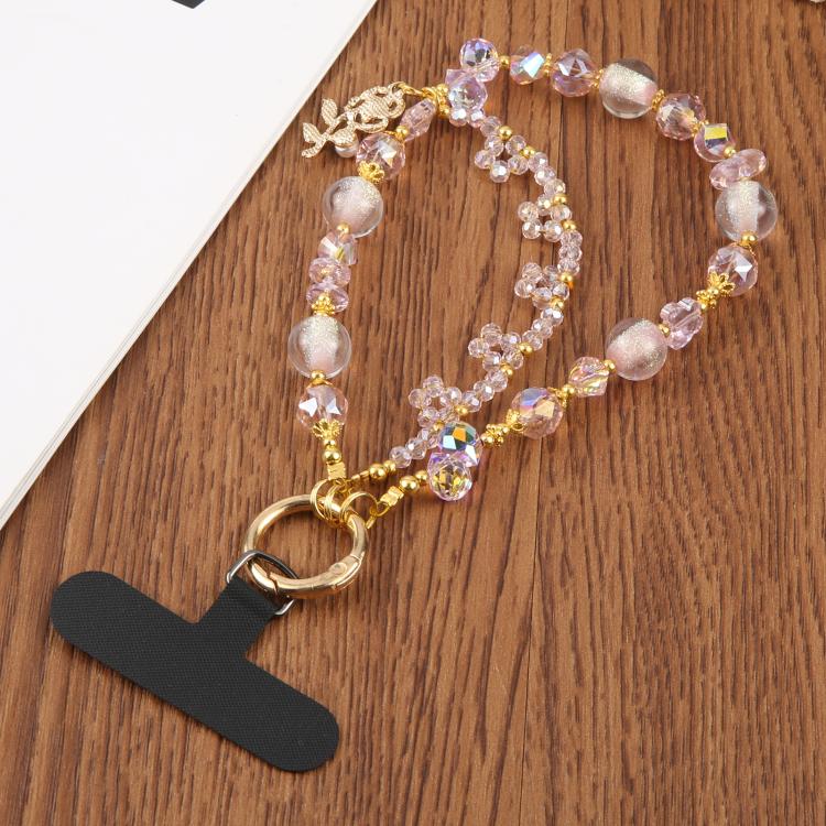 

Flower Bead Chain Universal Phone Anti-lost Crystal Beads Charm Strap(Pink)