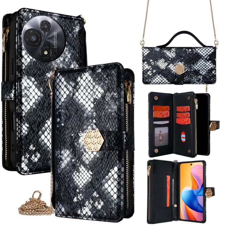 

For TCL 60R 5G Crossbody Handle Snake Texture Leather Phone Case(Black)