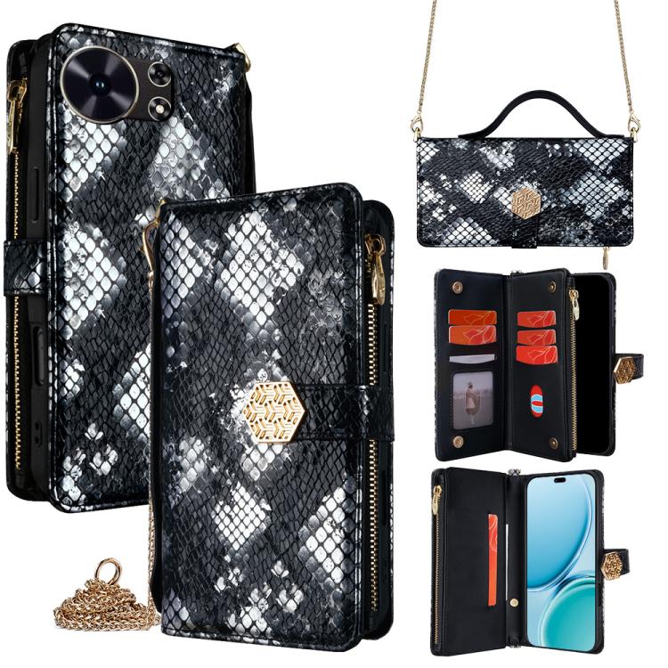 

For Huawei Maimang 40 5G Crossbody Handle Snake Texture Leather Phone Case(Black)