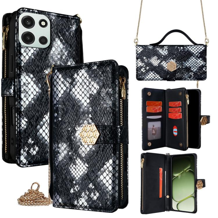 

For OnePlus Turbo 6 / 6V Crossbody Handle Snake Texture Leather Phone Case(Black)