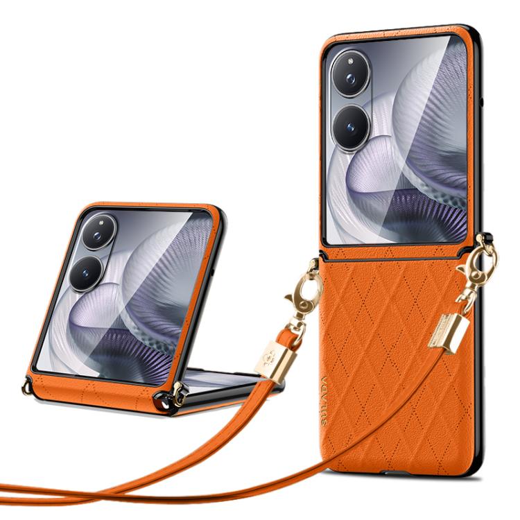 

For Xiaomi Mix Flip 2 SULADA Elegant Rhombic Texture Folding Phone Case with Lanyard(Orange)