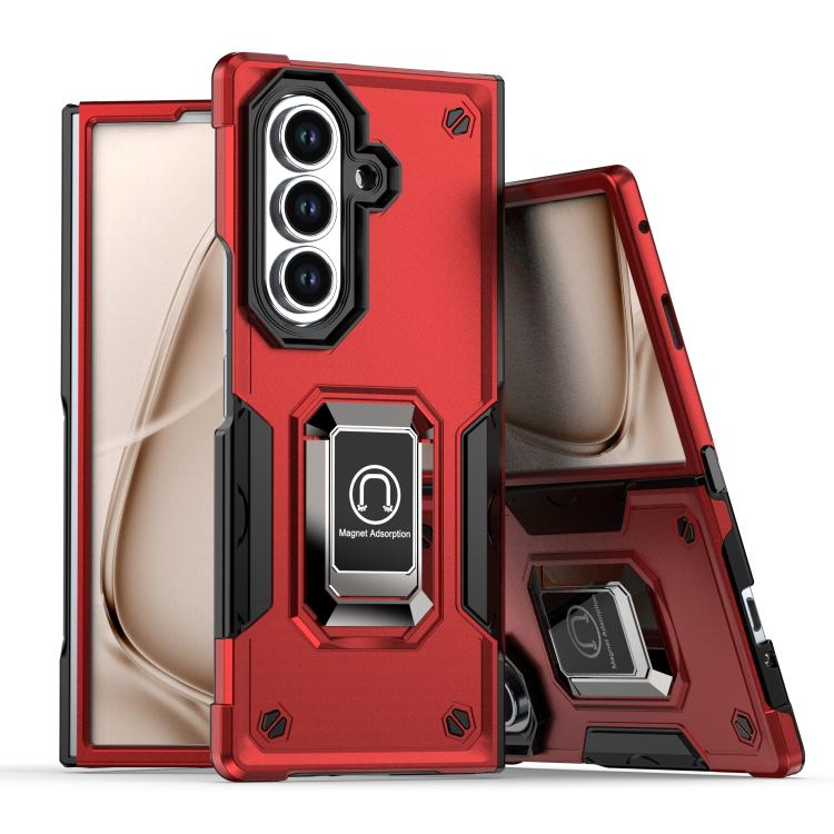 

For Samsung Galaxy Z Fold7 Non-slip Shockproof Armor Phone Case with Ring Holder(Red)