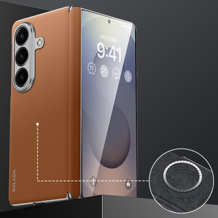 

For Samsung Galaxy Z Fold7 5G SULADA Frameless Top Layer Cowhide Leather PC Phone Case(Brown)