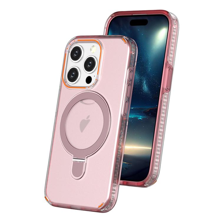 

For iPhone 15 Pro Colorful 2 in 1 MagSafe Ring Holder Phone Case(Pink)