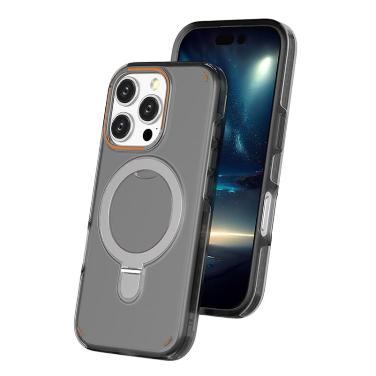 

For iPhone 16 Pro Colorful 2 in 1 MagSafe Ring Holder Phone Case(Transparent Black)