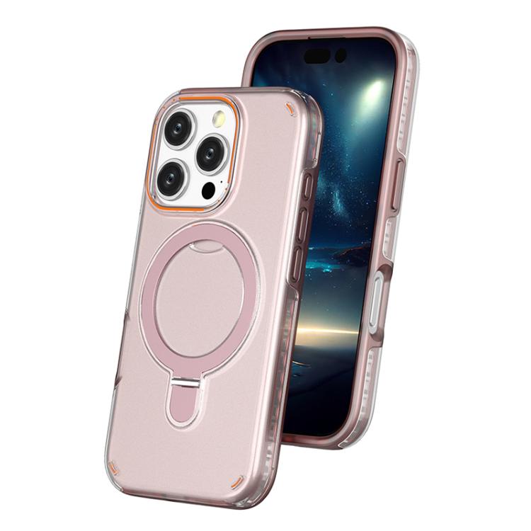 

For iPhone 16 Pro Colorful 2 in 1 MagSafe Ring Holder Phone Case(Pink)
