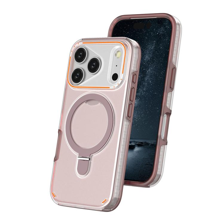 

For iPhone 17 Pro Colorful 2 in 1 MagSafe Ring Holder Phone Case(Pink)