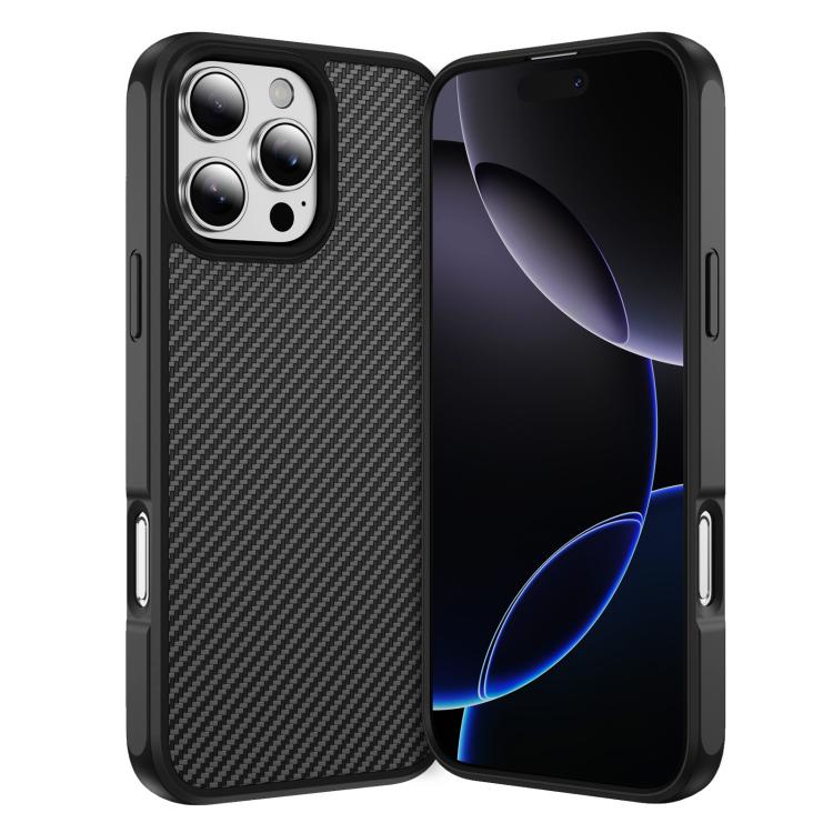 

For iPhone 16 Pro Max Carbon Fiber Texture Skin-feel MagSafe Phone Case(Black)