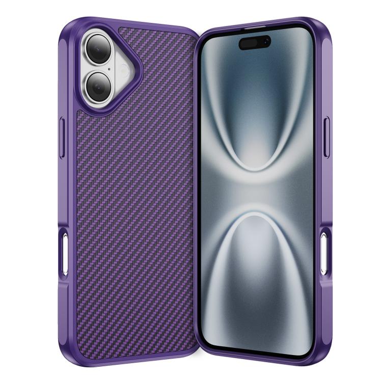 For iPhone 16 Plus Carbon Fiber Texture Skin-feel MagSafe Phone Case(Purple)