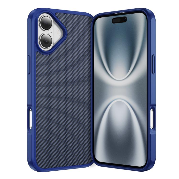 

For iPhone 16 Carbon Fiber Texture Skin-feel MagSafe Phone Case(Blue)