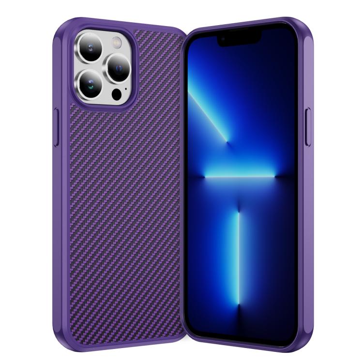 

For iPhone 13 Pro Max Carbon Fiber Texture Skin-feel MagSafe Phone Case(Purple)