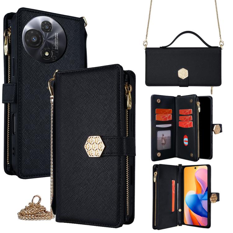 

For TCL 60R 5G Crossbody Handle Cross Texture Leather Phone Case(Black)