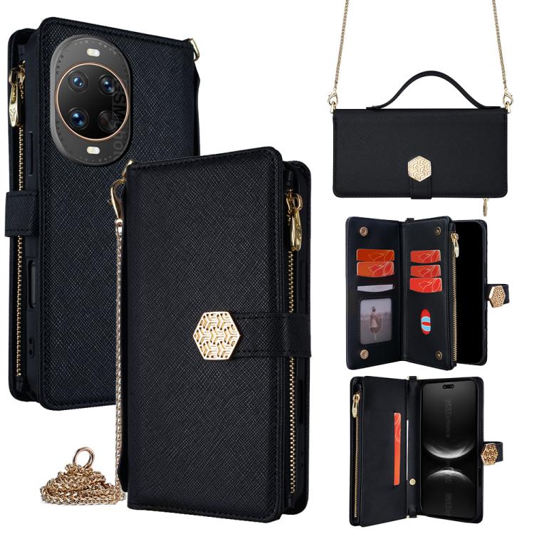 

For Huawei nova 14 Ultra 5G Crossbody Handle Cross Texture Leather Phone Case(Black)