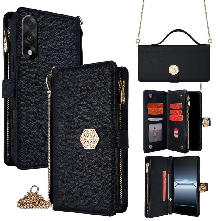 

For OnePlus Ace 5 Ultra / Nord 5 Crossbody Handle Cross Texture Leather Phone Case(Black)
