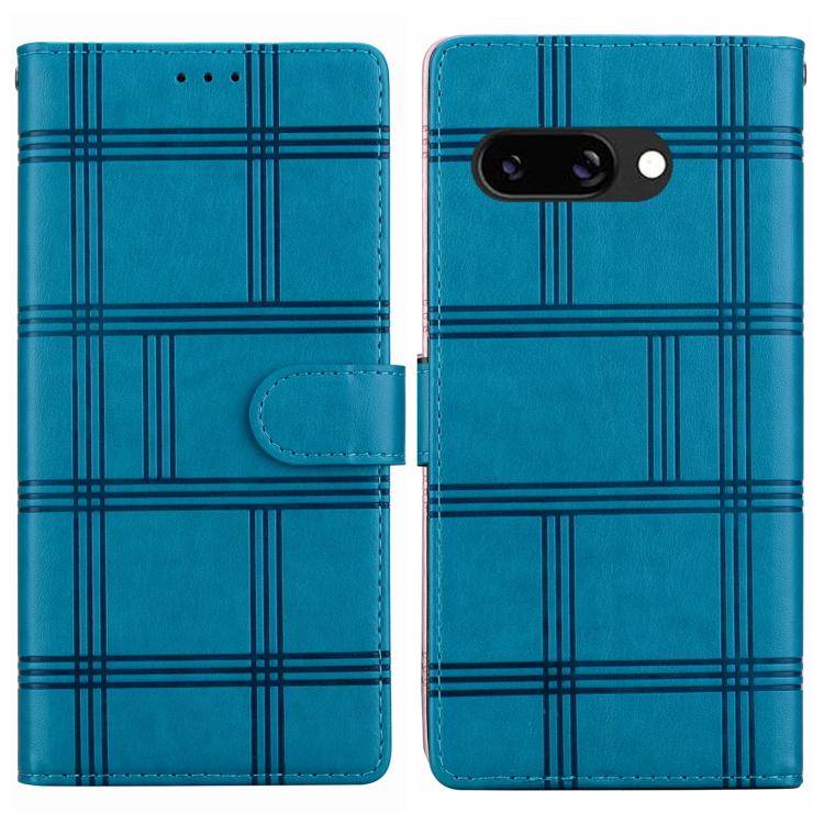 

For Google Pixel 9a Embossed Checkered Leather Phone Case(Blue)