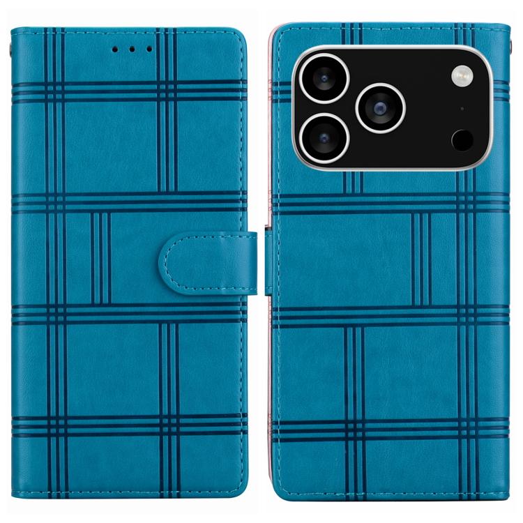 

For iPhone 17 Pro Max Embossed Checkered Leather Phone Case(Blue)