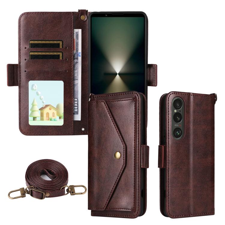 

For Sony Xperia 1 VI Multi-card Slots Crossbody Cowhide Leather Phone Case(Brown)