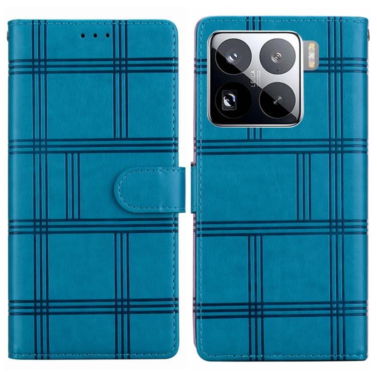 

For Xiaomi 15 Pro Embossed Checkered Leather Phone Case(Blue)