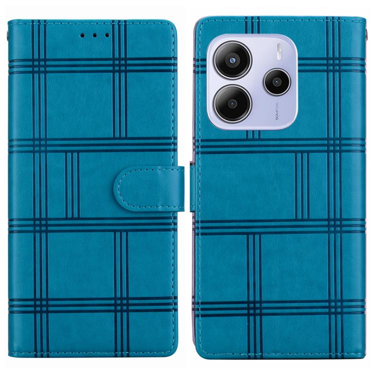 

For Redmi Note 14 4G 164.84mm Embossed Checkered Leather Phone Case(Blue)