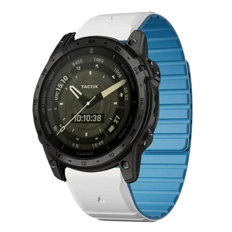 

For Garmin 26mm xDfind Two Color Silicone Magnetic Watch Band(White Blue)