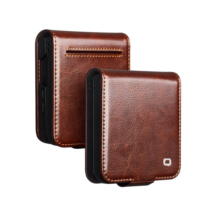 

For Samsung Galaxy Z Flip7 5G QIALINO Classic 103 Buckle Genuine Leather Phone Case(Brown)