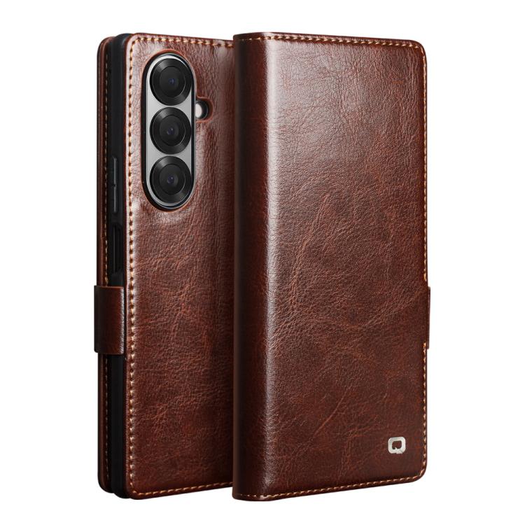 For Samsung Galaxy Z Fold7 5G QIALINO Classic 103 Buckle Genuine Leather Phone Case(Brown)