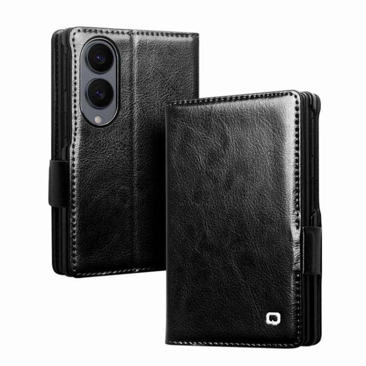 For Galaxy Z Fold8 5G QIALINO Classic 103 Buckle Genuine Leather Phone Case(Black)