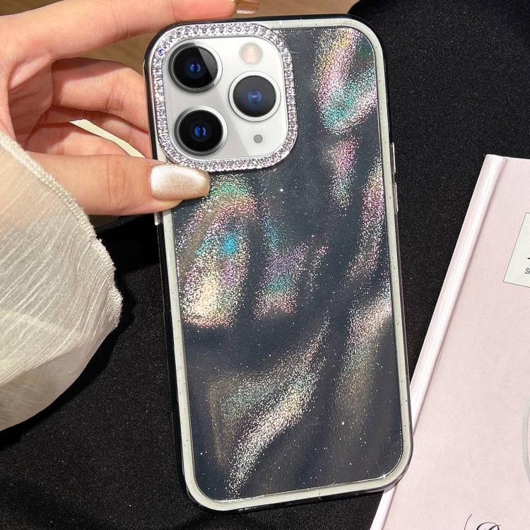 

For iPhone 11 Pro Max 3 in 1 Diamond Lens Frame Quicksand Pattern Phone Case(Black)